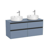 Meuble bas suspendu quatre tiroirs pour deux vasques à poser 120 x 46 x 53 cm finition bleu mat The Gap Roca