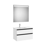 Pack mueble base dos cajones lavabo izquierda espejo LED 80x80 cm Roca