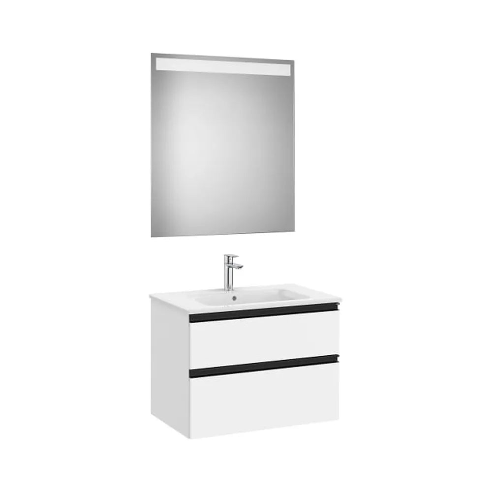 Pack mueble base dos cajones lavabo centrado espejo LED 70x46x53 cm Roca - Vista 1