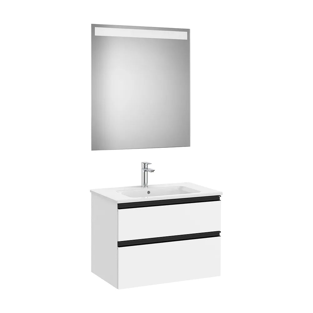 Pack mueble base dos cajones lavabo centrado espejo LED 70x46x53 cm Roca - Vista 2