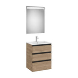 Pack mueble base tres cajones lavabo centrado espejo LED 60x46x76 cm nogal Roca