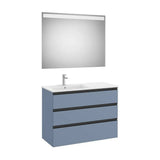 Pack mueble base tres cajones lavabo izquierda espejo LED 100x46x76 cm Roca