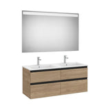 Pack mueble base cuatro cajones lavabo doble espejo LED 120x46x53 cm Roca