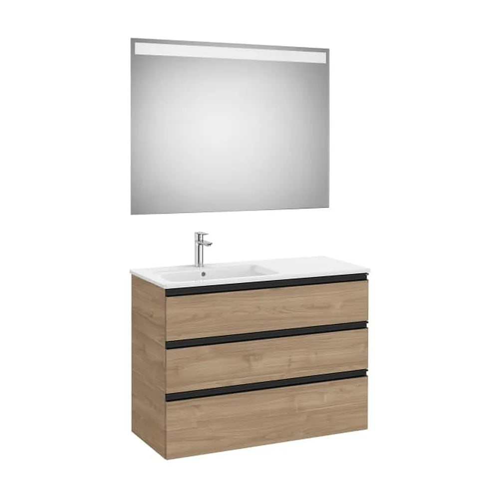 Pack mueble base tres cajones lavabo a la izquierda espejo LED 100x80 cm Roca - Vista 1