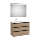 Pack mueble base tres cajones lavabo a la izquierda espejo LED 100x80 cm Roca