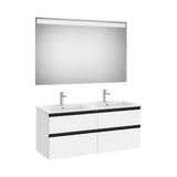 Pack mueble base cuatro cajones lavabo doble espejo LED 120x46x53 cm Roca