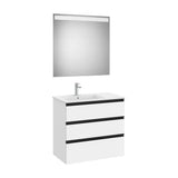 Pack móvel base três gavetas lavatório com bancada à esquerda espelho LED Eidos 80 x 46 x 76 cm Roca