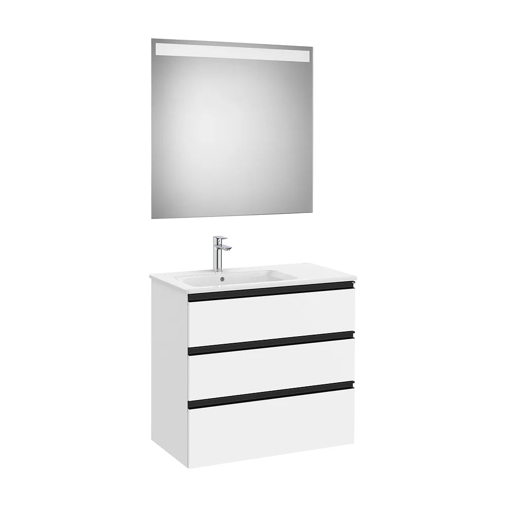 Pack mueble base tres cajones lavabo izquierdo espejo LED Eidos 80x46x76 cm Roca - Vista 2