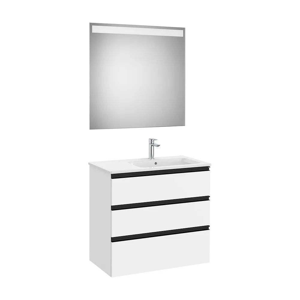 Pack mueble base tres cajones lavabo derecha espejo LED 80x46x76 cm Roca - Vista 2
