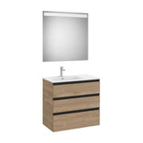Pack mueble base tres cajones lavabo izquierda espejo LED 80x46x76 cm Roca