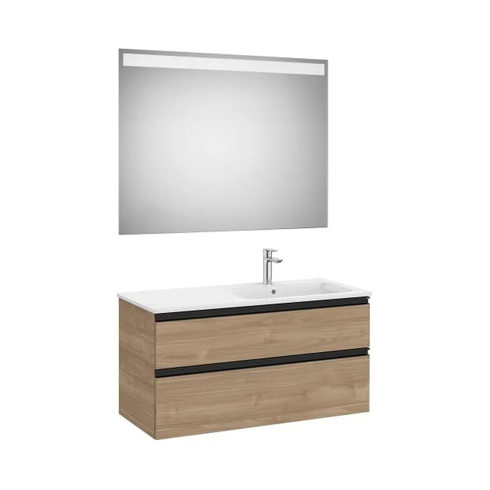 Mueble Base 2 Cajones Lavabo Derecha Espejo Led Nogal 100x80cm Colección Eidos Roca - Vista 1