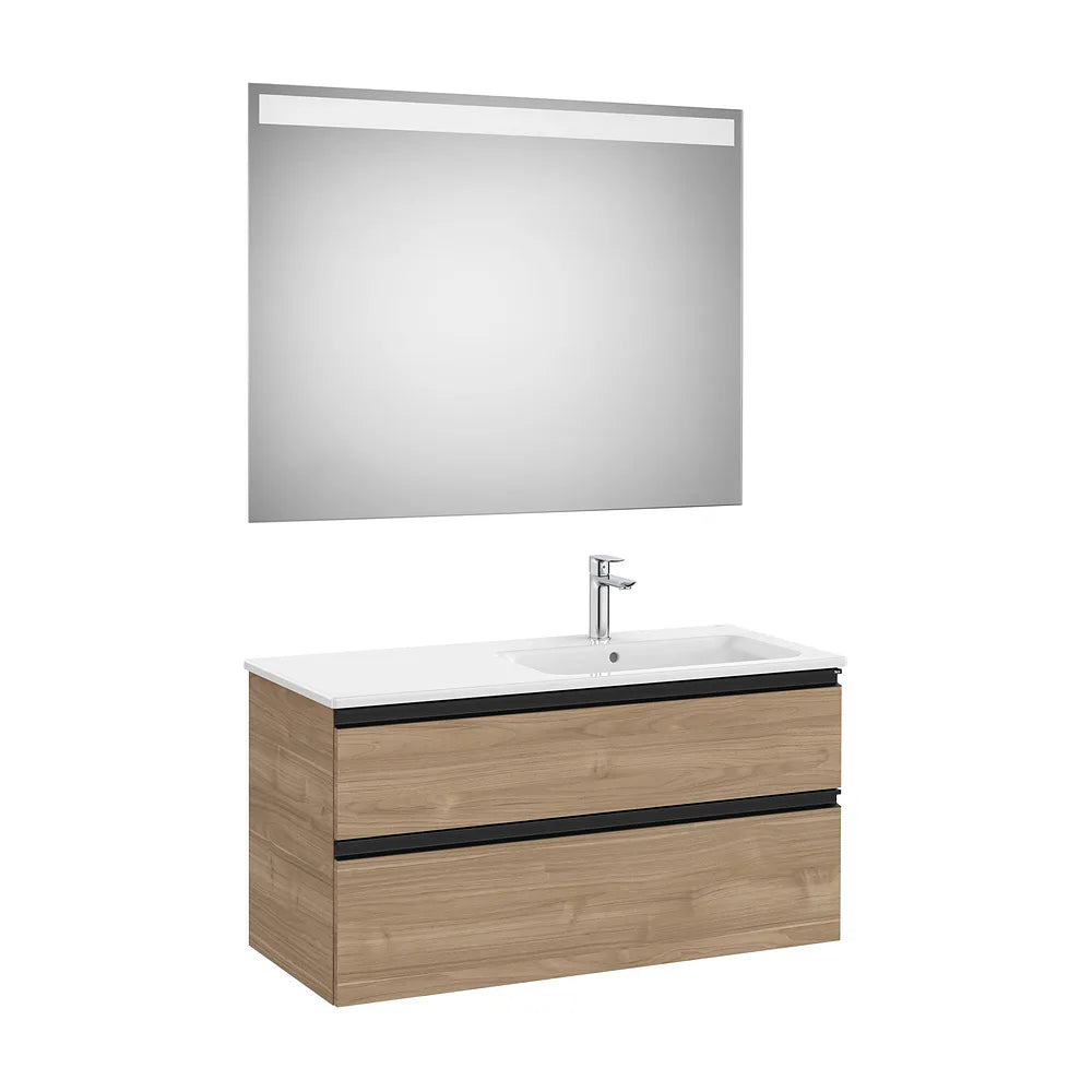 Mueble Base 2 Cajones Lavabo Derecha Espejo Led Nogal 100x80cm Colección Eidos Roca - Vista 2