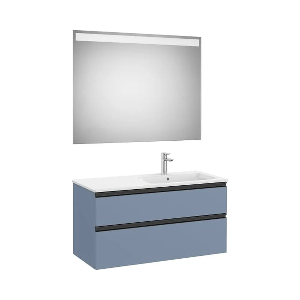 Pack mueble base dos cajones lavabo derecha espejo LED 100x80 cm Roca - Vista 1