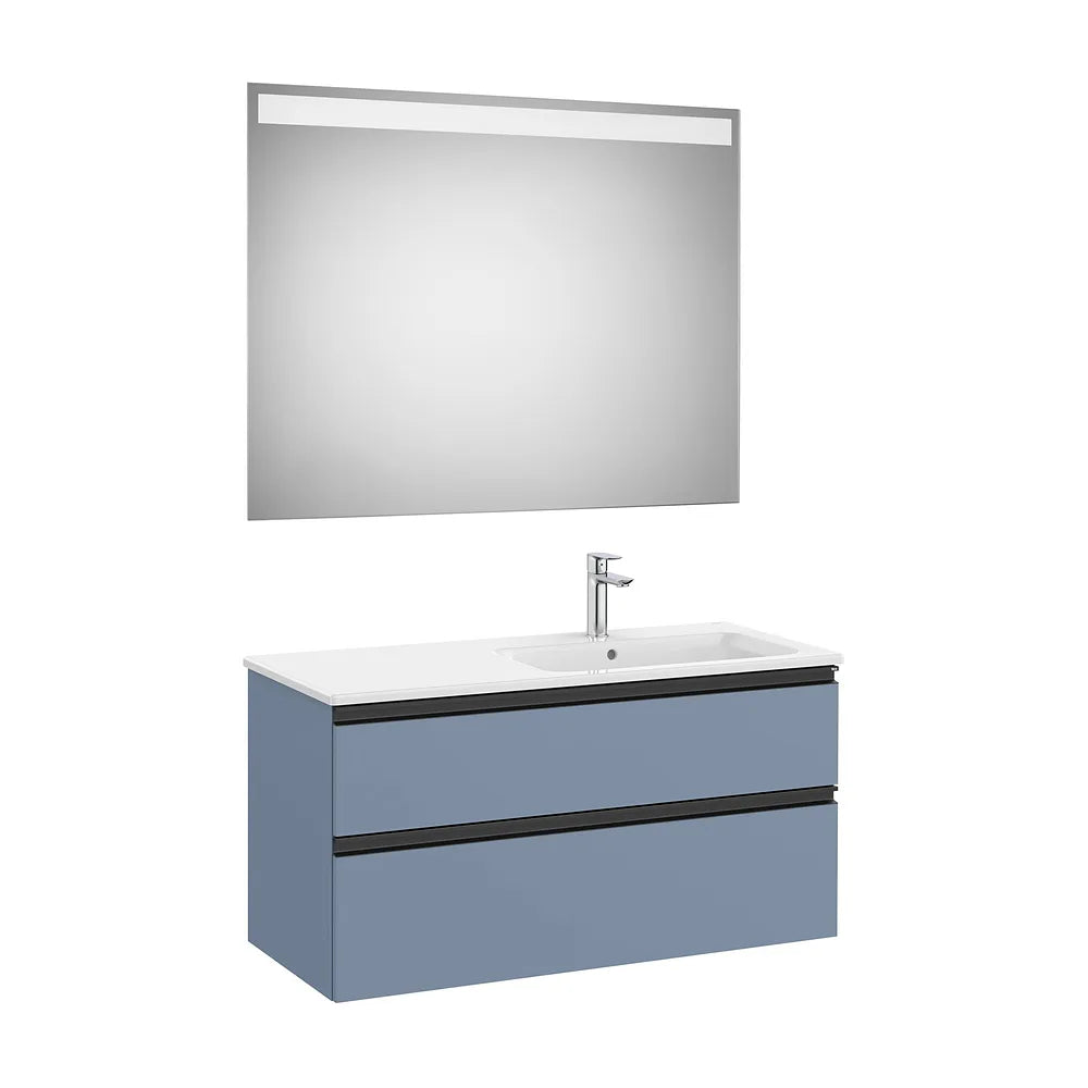Pack mueble base dos cajones lavabo derecha espejo LED 100x80 cm Roca - Vista 2