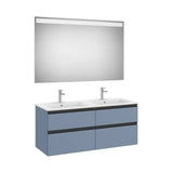 Móvel Base Quatro Gavetas Com Lavatório E Espelho Led X 53 Cm Acabamento Azul Mate 120x46 cm Colección Duplo Roca