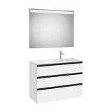 Ensemble meuble sous lavabo 3 tiroirs avec lavabo à étagère droite et miroir LED 100 x 46 x 76 cm Roca