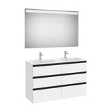 Pack mueble base seis cajones lavabo doble espejo LED 120x46x76 cm Roca