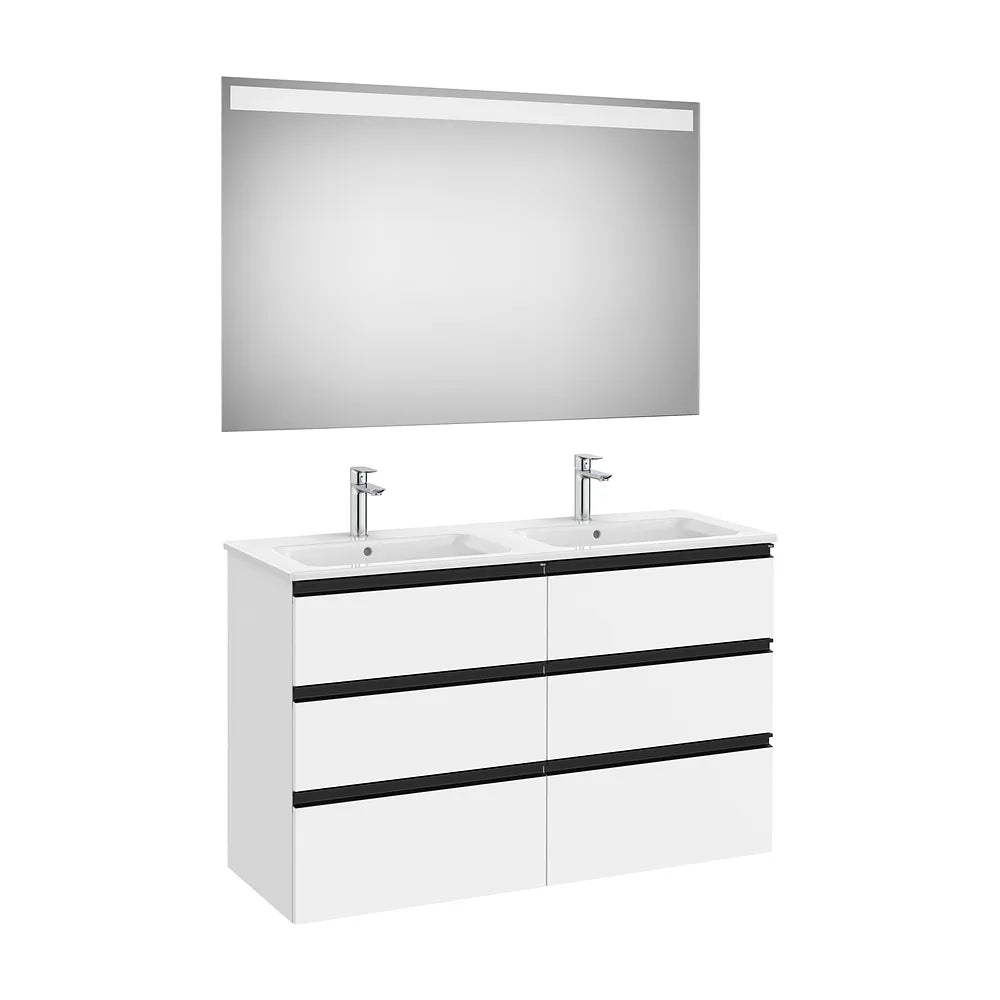 Pack mueble base seis cajones lavabo doble espejo LED 120x46x76 cm Roca - Vista 2