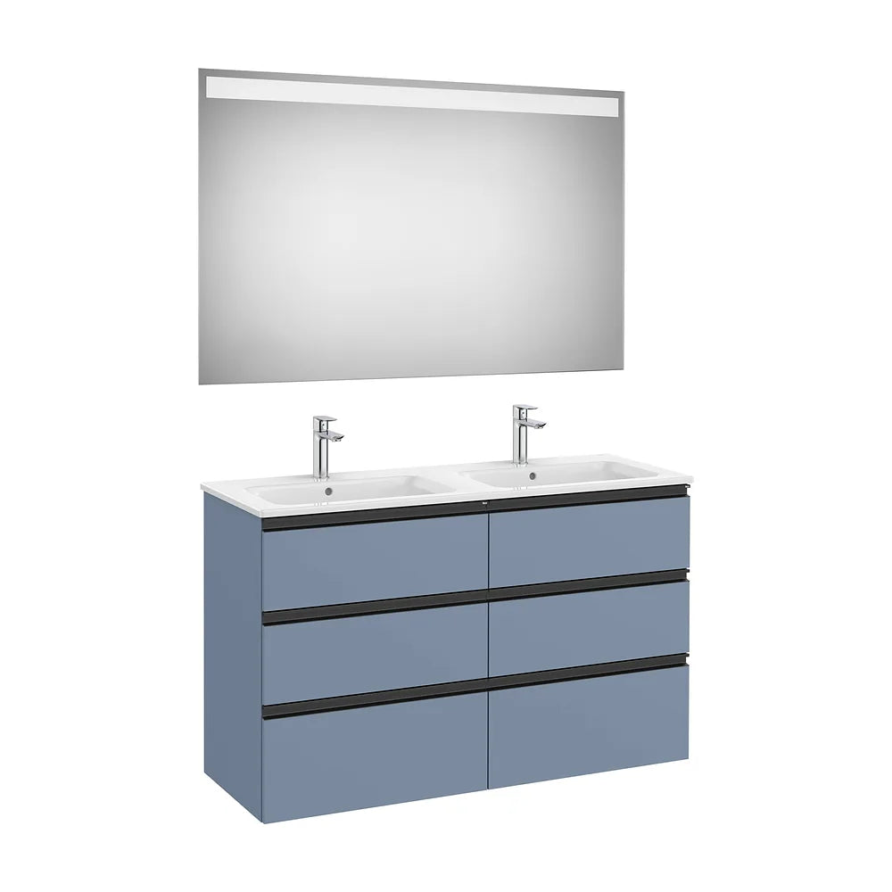 Pack mueble base seis cajones lavabo doble espejo LED 120x46x76 cm Roca - Vista 2