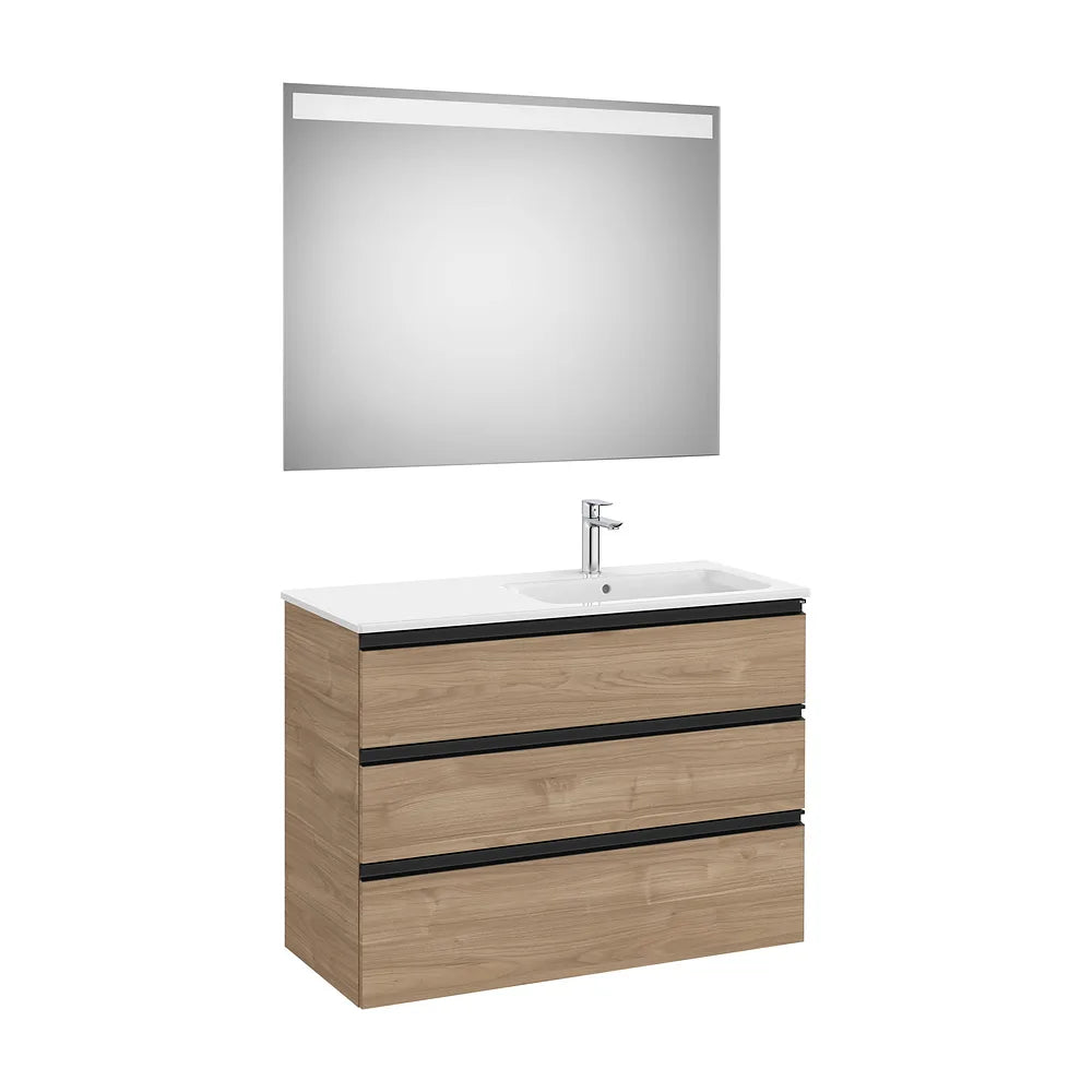 Conjunto mueble base tres cajones lavabo derecha espejo LED 100x46x76 cm Roca - Vista 2