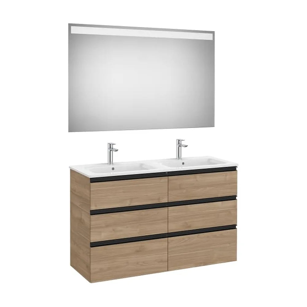 Pack mueble base seis cajones lavabo doble espejo LED Eidos 120x46x76 cm Roca - Vista 1