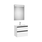 Pack mueble base compacto dos cajones lavabo centrado espejo LED 60x38x54 cm Roca