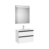 Pack mueble base compacto dos cajones lavabo centrado espejo LED 70x80 cm Roca