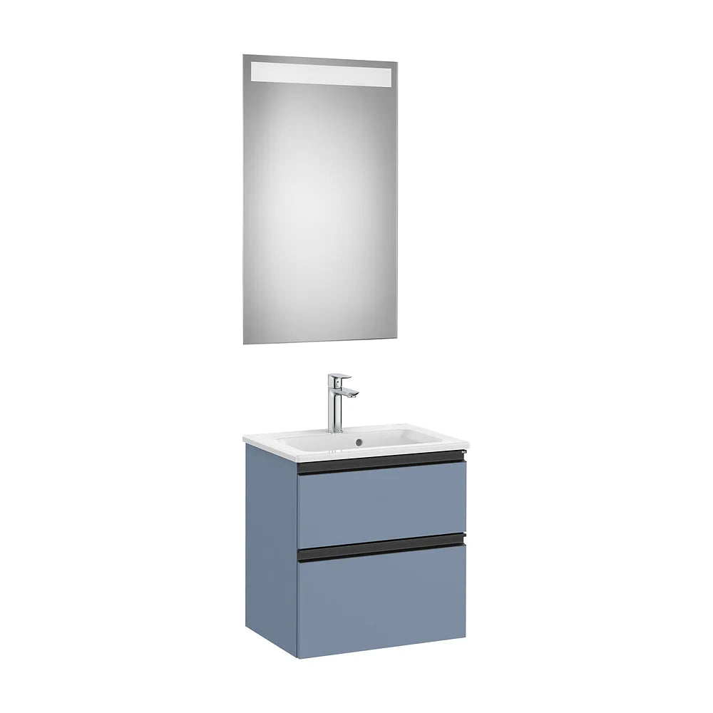 Pack mueble base compacto dos cajones lavabo centrado espejo LED 50x38x54 cm Roca - Vista 2