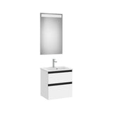Pack mueble base compacto dos cajones lavabo centrado espejo LED Eidos Roca