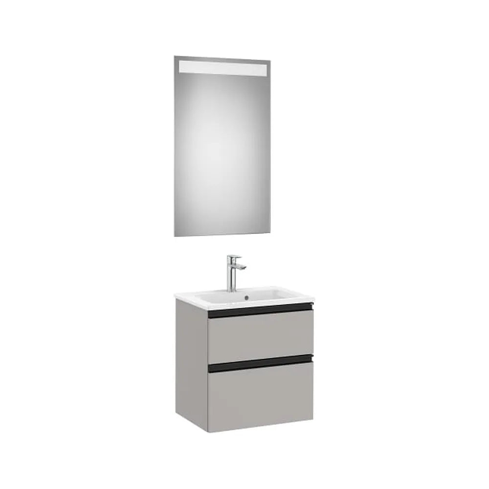 Pack mueble base compacto dos cajones lavabo centrado espejo LED Eidos Roca - Vista 1