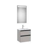 Pack mueble base compacto dos cajones lavabo centrado espejo LED Eidos Roca