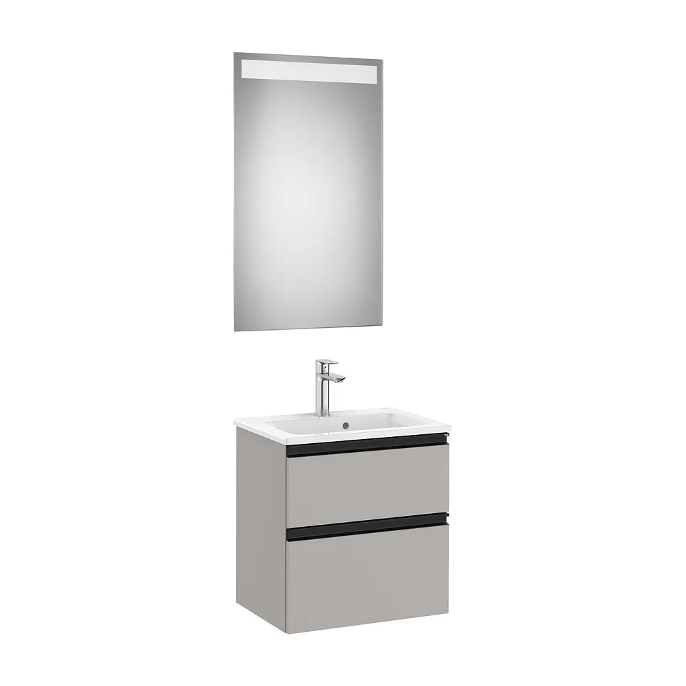 Pack mueble base compacto dos cajones lavabo centrado espejo LED Eidos Roca - Vista 2