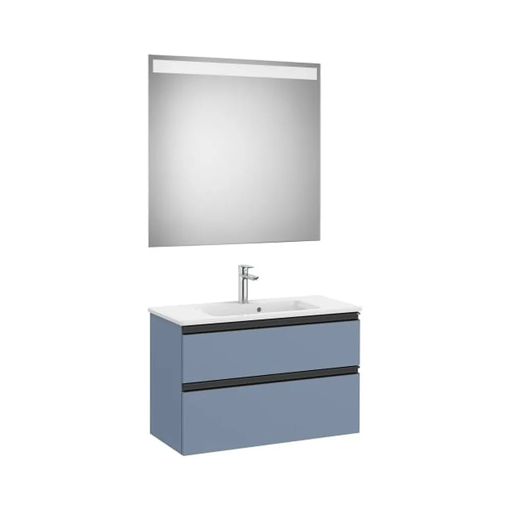 Pack mueble base compacto dos cajones lavabo centrado espejo LED 80x38x54 cm Roca - Vista 1