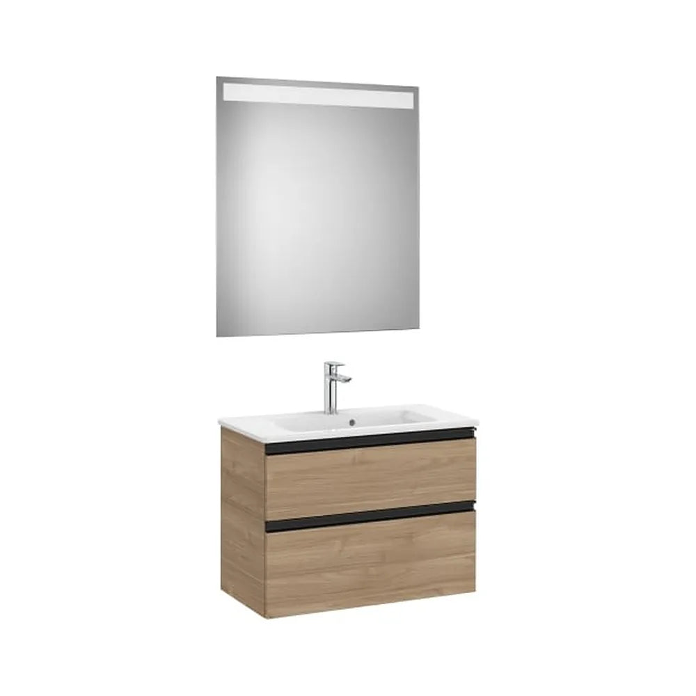 Pack mueble base compacto dos cajones lavabo centrado espejo LED 70x80 cm Roca - Vista 1