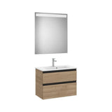 Pack mueble base compacto dos cajones lavabo centrado espejo LED 70x80 cm Roca