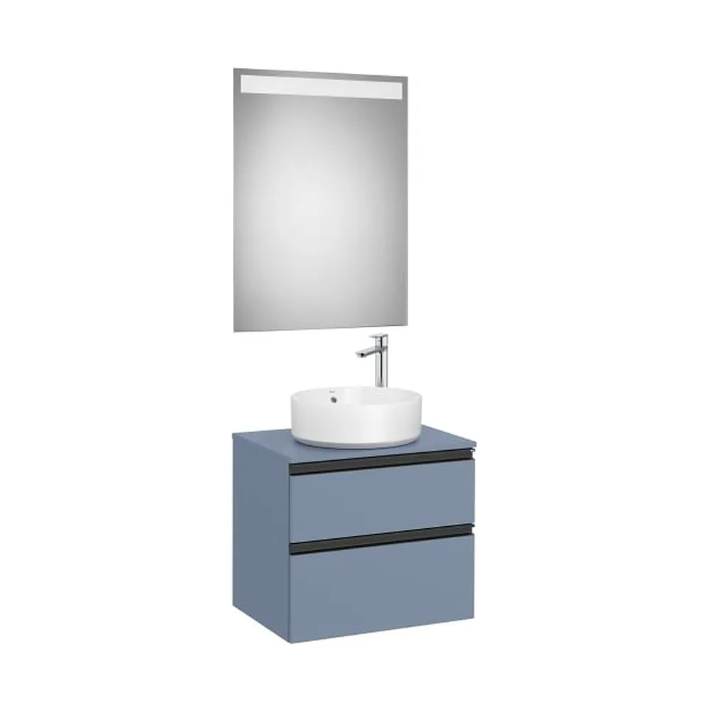 Pack mueble base dos cajones lavabo sobre encimera central espejo LED 60x80 cm Roca - Vista 1