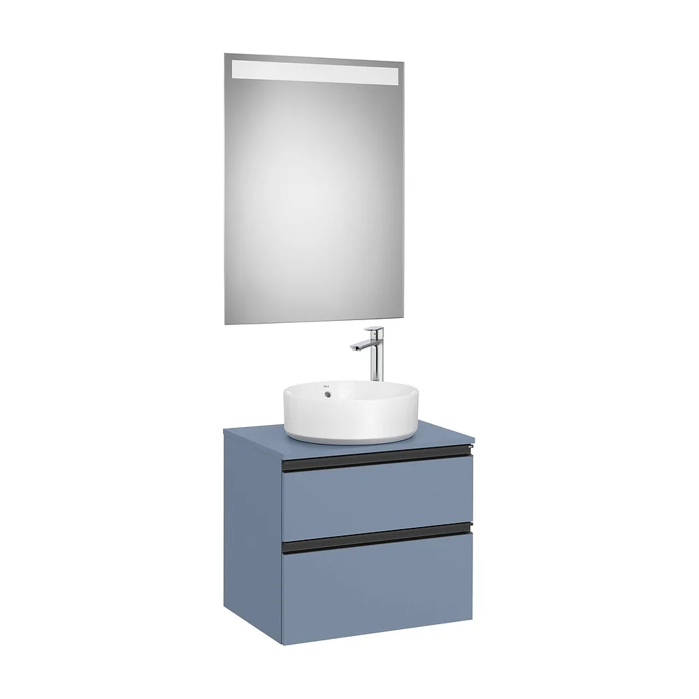 Pack mueble base dos cajones lavabo sobre encimera central espejo LED 60x80 cm Roca - Vista 2