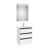Pack mueble base tres cajones para dos lavabos sobre encimera con espejo LED Eidos Roca