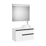 Pack mueble base dos cajones lavabo sobre encimera derecha espejo LED 90x46x54 cm Roca