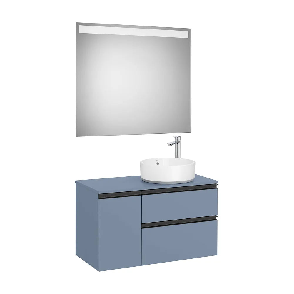 Pack mueble base dos cajones lavabo sobre encimera derecha espejo LED 90x46x54 cm Roca - Vista 2