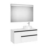 Pack mueble base dos cajones lavabo sobre encimera derecha espejo LED 110x46x54 cm Roca