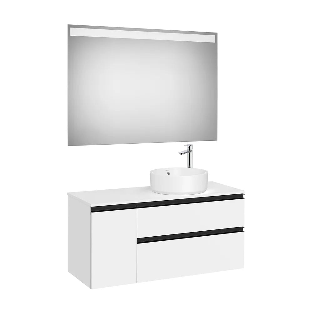Pack mueble base dos cajones lavabo sobre encimera derecha espejo LED 110x46x54 cm Roca - Vista 2