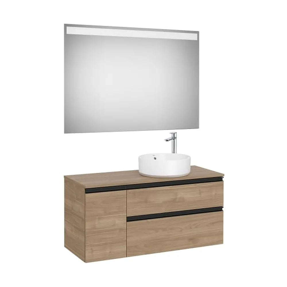 Pack mueble base dos cajones lavabo sobre encimera derecha espejo LED 110x46x53 cm Roca - Vista 1