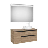 Pack mueble base dos cajones lavabo sobre encimera derecha espejo LED 110x46x53 cm Roca