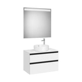 Pack mueble base dos cajones lavabo sobre encimera central espejo LED 80x46x54 cm Roca