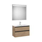 Pack móvel base compacto 2 gavetas lavatório centrado espelho LED 80 x 38 x 53 cm Roca