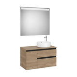 Pack mueble base dos cajones lavabo sobre encimera derecha espejo LED 90x46x54 cm Roca