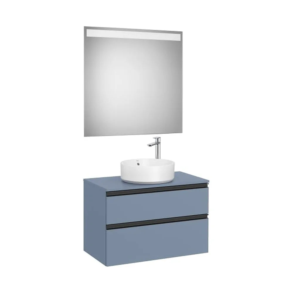 Pack mueble base dos cajones lavabo sobre encimera central espejo LED 80x46x54 cm Roca - Vista 1
