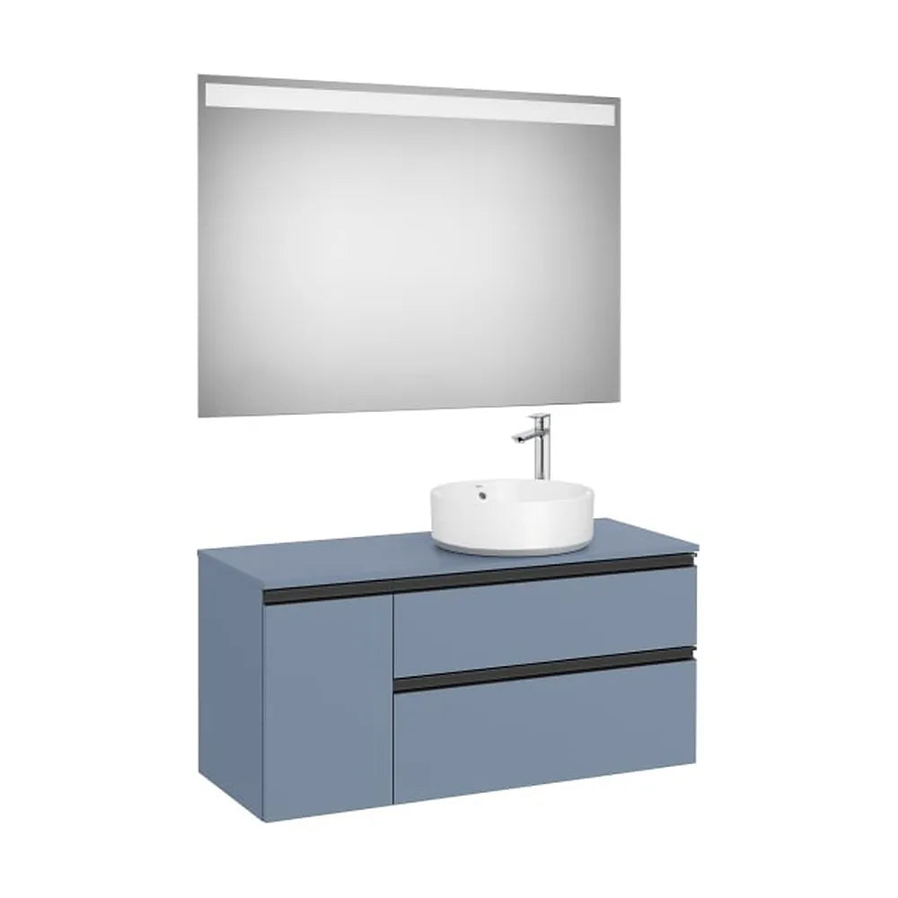 Mueble Base 2 Cajones Lavabo Sobre Encimera Derecha Espejo Led 110x46x54cm Colección Eidos Roca - Vista 1