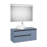 Pack mueble base asimétrico dos cajones una puerta lavabo sobre encimera izquierda espejo LED Eidos Roca